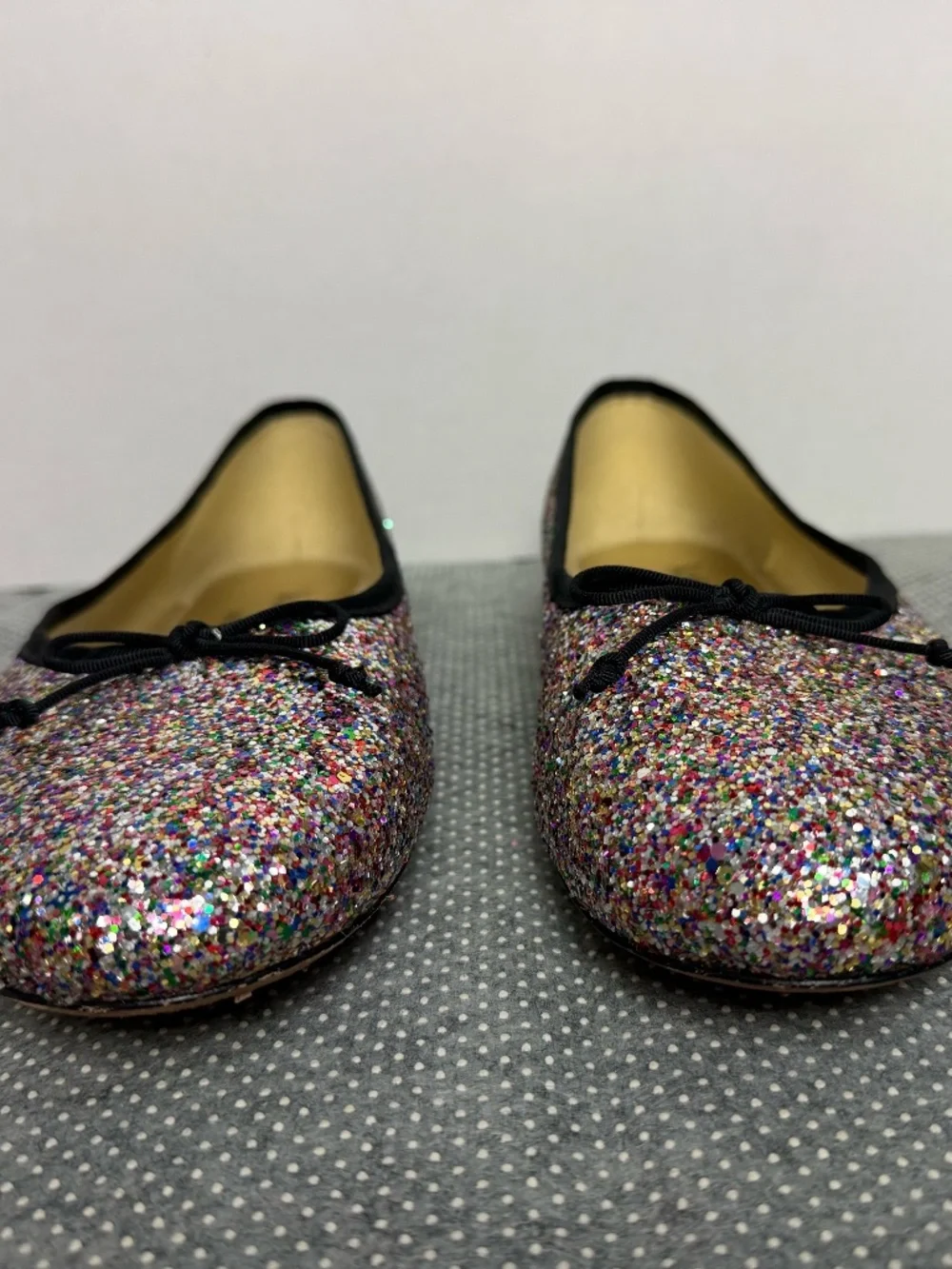 Sparkly Multicolor Glitter Ballet Flats with Bow – Women's Size 11
